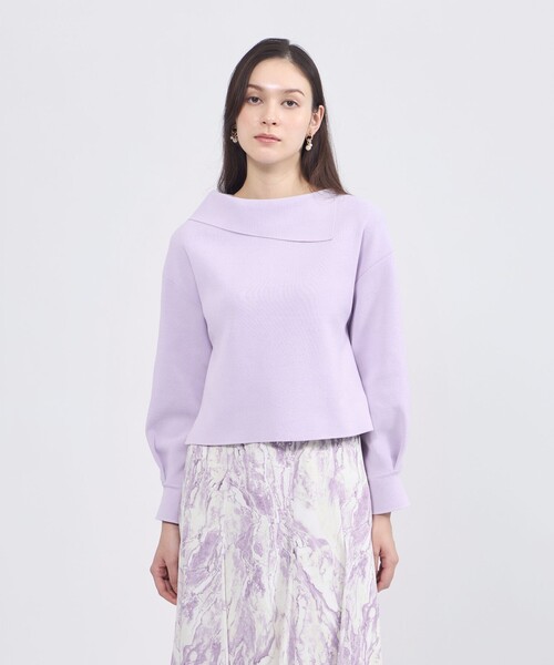 EPOCA（エポカ）の「【La maglia】 アシンメトリーカラーニット（ニット/セーター・レディース・パープル系その他4/ネイビー/オフホワイト・40）」の3枚目の写真