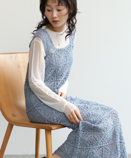 Bab(バブ)の「【選べるサイズ展開】【累計お気に入り登録5万人!】クロシェロングワンピース(ワンピース・レディース・ブルー/チャコールグレー/ホワイト系その他/A/モカ・S/M/XS)」の20枚目の写真