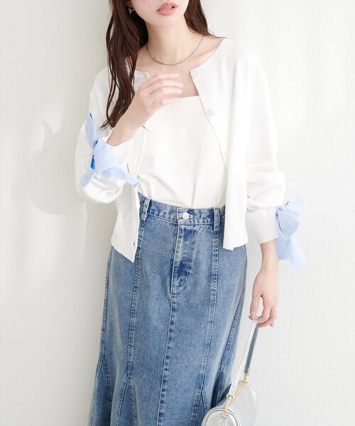 natural couture(ナチュラルクチュール)の「長さ変えられる袖口リボンカーディガン(カーディガン/ボレロ・レディース・その他1/ネイビー/ベージュ/オフホワイト・FREE)」の19枚目の写真