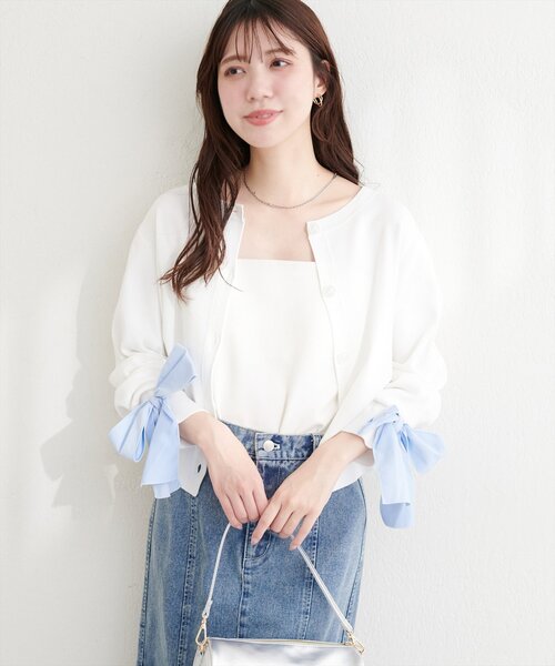 natural couture(ナチュラルクチュール)の「長さ変えられる袖口リボンカーディガン(カーディガン/ボレロ・レディース・その他1/ネイビー/ベージュ/オフホワイト・FREE)」の20枚目の写真