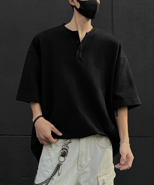WESTBOY(ウエストボーイ)の「ミニマルヘンリーネック ワッフルオーバーTシャツ WO26S4TP19(その他トップス・メンズ・グレー/ブラック/ホワイト・XL/M/L)」の4枚目の写真