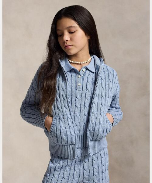 POLO RALPH LAUREN CHILDRENSWEAR(ポロ ラルフ ローレン チルドレンズウェア)の「ケーブルニット コットン フルジップ フーディ(パーカー・キッズ・ブルー・L/M/S/XL)」の4枚目の写真