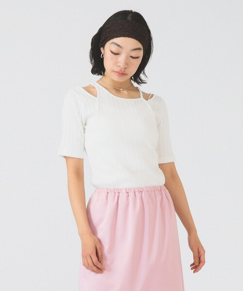 Ray BEAMS(レイビームス)の「RIB キリカエ アシメネック Tシャツ(Tシャツ/カットソー・レディース・ブラック/ワイン/ホワイト・ONE SIZE)」の2枚目の写真