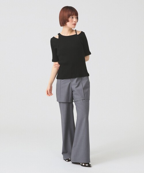 Ray BEAMS(レイビームス)の「RIB キリカエ アシメネック Tシャツ(Tシャツ/カットソー・レディース・ブラック/ワイン/ホワイト・ONE SIZE)」の12枚目の写真