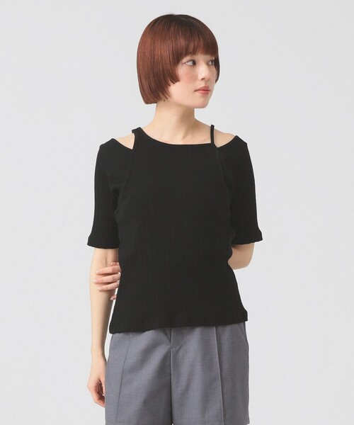 Ray BEAMS(レイビームス)の「RIB キリカエ アシメネック Tシャツ(Tシャツ/カットソー・レディース・ブラック/ワイン/ホワイト・ONE SIZE)」の13枚目の写真