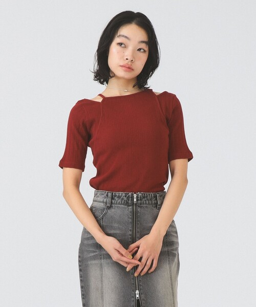 Ray BEAMS(レイビームス)の「RIB キリカエ アシメネック Tシャツ(Tシャツ/カットソー・レディース・ブラック/ワイン/ホワイト・ONE SIZE)」の19枚目の写真