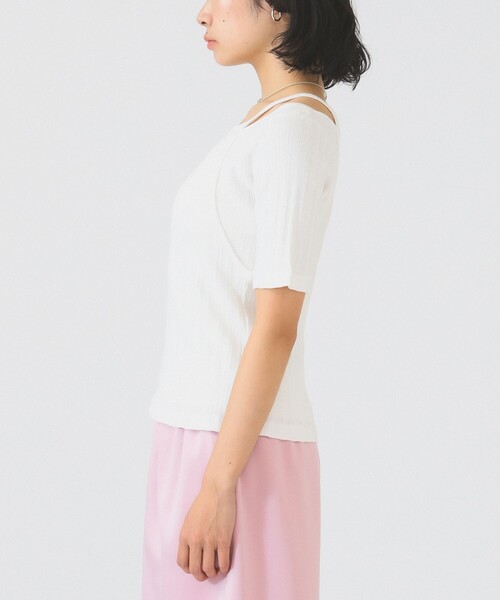 Ray BEAMS(レイビームス)の「RIB キリカエ アシメネック Tシャツ(Tシャツ/カットソー・レディース・ブラック/ワイン/ホワイト・ONE SIZE)」の21枚目の写真