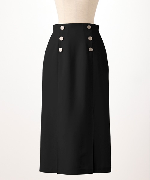 STRAWBERRY-FIELDS（ストロベリーフィールズ）の「トロストレッチ_メタル釦タイトスカート（スカート・レディース・ベージュ系その他/ライトグレー/ブラック・2/1）」の3枚目の写真