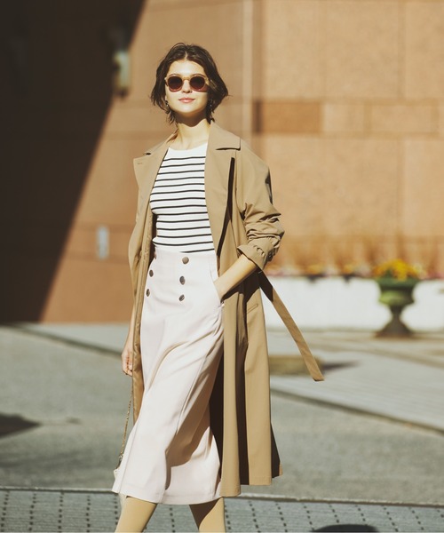 STRAWBERRY-FIELDS（ストロベリーフィールズ）の「トロストレッチ_メタル釦タイトスカート（スカート・レディース・ベージュ系その他/ライトグレー/ブラック・2/1）」の4枚目の写真