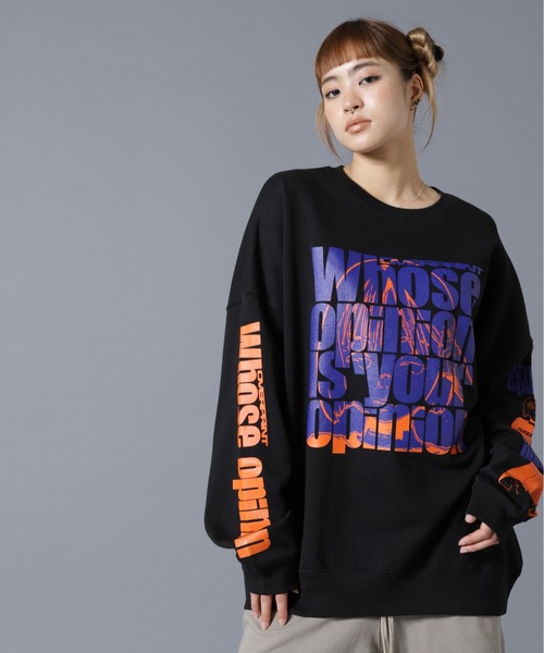 over print（オーバープリント）の「overprint/オーバープリント/OPiNiON sweatshirts（スウェット・レディース・ブラック/ホワイト・XL/L）」の2枚目の写真