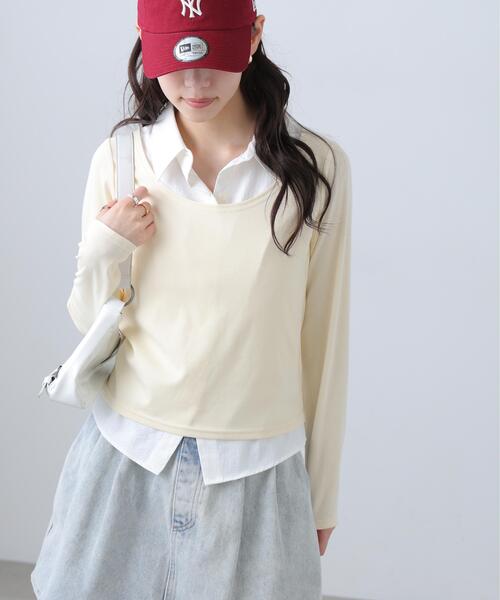 FREE'S MART（フリーズマート）の「◆シャツフェイクレイヤード深Ｕネックカットソー（Tシャツ/カットソー・レディース・ホワイト/グレー/ネイビー・FREE）」の2枚目の写真
