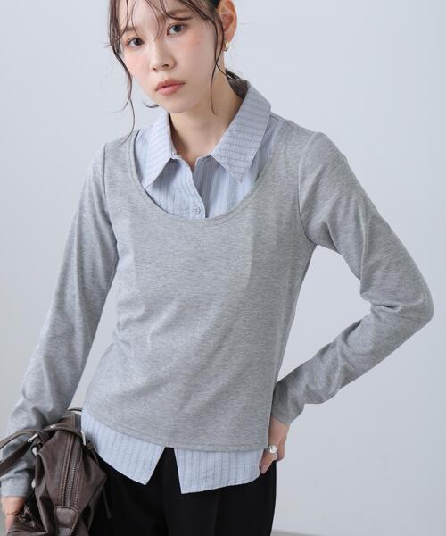 FREE'S MART（フリーズマート）の「◆シャツフェイクレイヤード深Ｕネックカットソー（Tシャツ/カットソー・レディース・ホワイト/グレー/ネイビー・FREE）」の6枚目の写真
