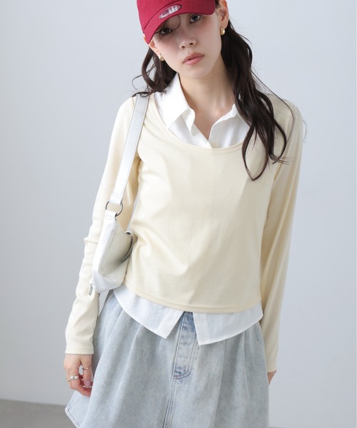 FREE'S MART（フリーズマート）の「◆シャツフェイクレイヤード深Ｕネックカットソー（Tシャツ/カットソー・レディース・ホワイト/グレー/ネイビー・FREE）」の2枚目の写真