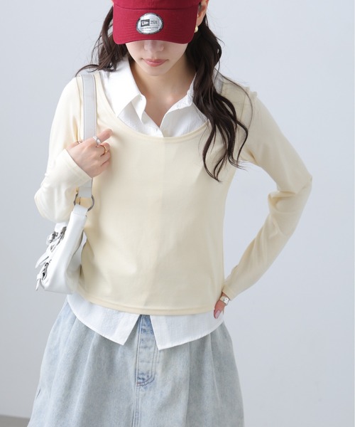 FREE'S MART（フリーズマート）の「◆シャツフェイクレイヤード深Ｕネックカットソー（Tシャツ/カットソー・レディース・ホワイト/グレー/ネイビー・FREE）」の20枚目の写真