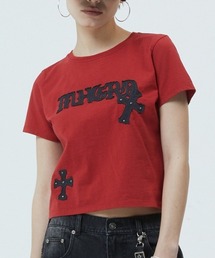 『mahagrid/マハグリッド』GOTHIC APPLIQUE CROP TEE/ゴシック アップリケ クロップ Tシャツ