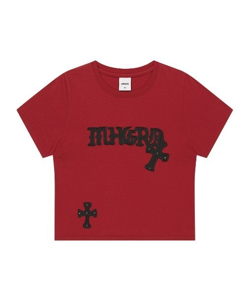 MAHAGRID(マハグリッド)の「『mahagrid/マハグリッド』GOTHIC APPLIQUE CROP TEE/ゴシック アップリケ クロップ Tシャツ(Tシャツ/カットソー・レディース・レッド/ホワイト・XS/S)」の9枚目の写真