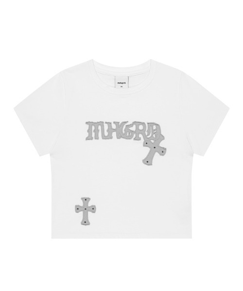 MAHAGRID(マハグリッド)の「『mahagrid/マハグリッド』GOTHIC APPLIQUE CROP TEE/ゴシック アップリケ クロップ Tシャツ(Tシャツ/カットソー・レディース・レッド/ホワイト・XS/S)」の14枚目の写真