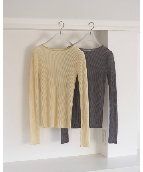 anuke(アンヌーク)の「Sheer Stripe Knit(Tシャツ/カットソー・メンズ・チャコールグレー/オフホワイト・FREE)」の11枚目の写真