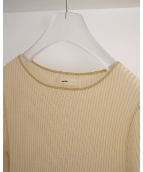 anuke(アンヌーク)の「Sheer Stripe Knit(Tシャツ/カットソー・メンズ・チャコールグレー/オフホワイト・FREE)」の13枚目の写真