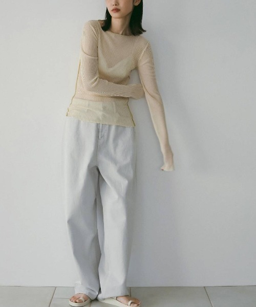 anuke(アンヌーク)の「Sheer Stripe Knit(Tシャツ/カットソー・メンズ・チャコールグレー/オフホワイト・FREE)」の4枚目の写真