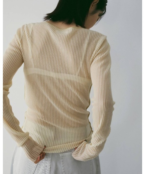 anuke(アンヌーク)の「Sheer Stripe Knit(Tシャツ/カットソー・メンズ・チャコールグレー/オフホワイト・FREE)」の6枚目の写真