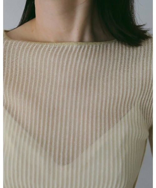 anuke(アンヌーク)の「Sheer Stripe Knit(Tシャツ/カットソー・メンズ・チャコールグレー/オフホワイト・FREE)」の7枚目の写真