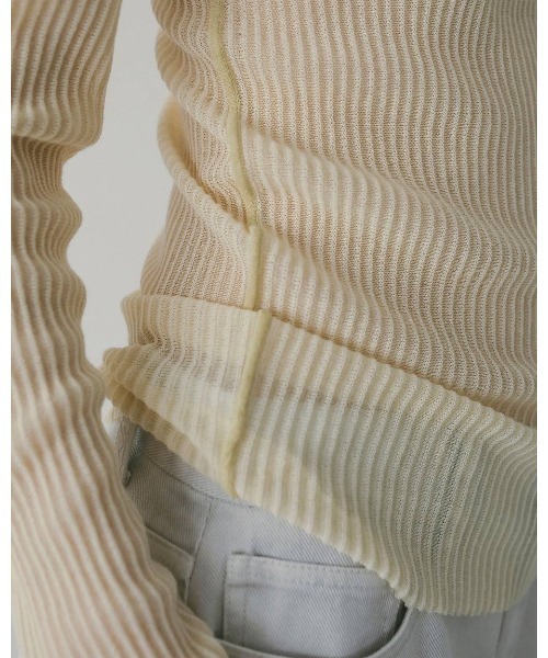 anuke(アンヌーク)の「Sheer Stripe Knit(Tシャツ/カットソー・メンズ・チャコールグレー/オフホワイト・FREE)」の8枚目の写真