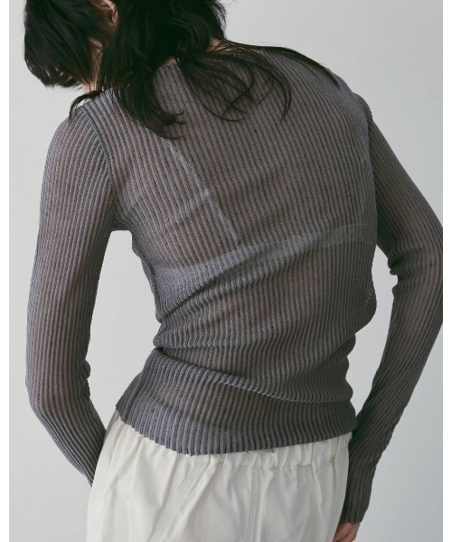 anuke(アンヌーク)の「Sheer Stripe Knit(Tシャツ/カットソー・メンズ・チャコールグレー/オフホワイト・FREE)」の10枚目の写真