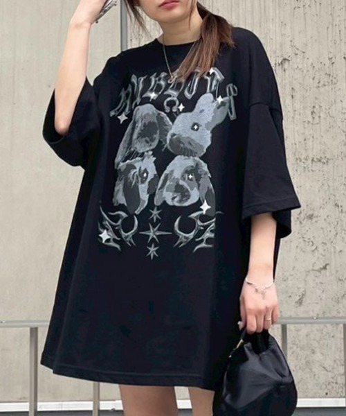 Candy Stripper（キャンディストリッパー）の「BUNNIES METAL BIG BIG Tシャツ（Tシャツ/カットソー・レディース・ライトブルー/オフホワイト/ブラック/ピンク・FREE）」の3枚目の写真