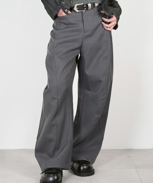 Chikashitsu +】Curve line wide pants / 【チカシツプラス】カーブ