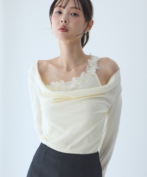 krahe(クレーエ)の「レースドレープロングスリーブトップス(Tシャツ/カットソー・レディース・イエロー/アイボリー/ピンク・FREE)」の2枚目の写真