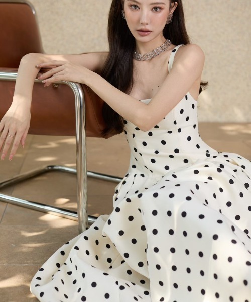 Lana821(ラナハニー)の「ビスチェ風ドット柄ふれあワンピース(ワンピース・レディース・アイボリー/ブラック・M)」の10枚目の写真