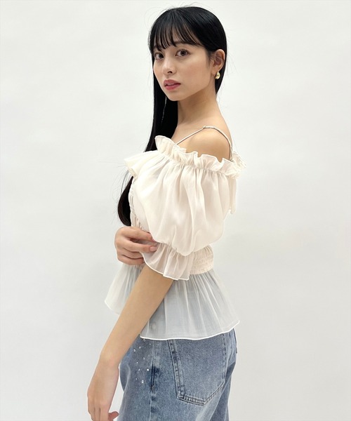 WILLSELECTION（ウィルセレクション）の「シャーリングペプラムブラウス（シャツ/ブラウス・レディース・オフホワイト/ブラック/ミント/ピンク・FREE）」の5枚目の写真