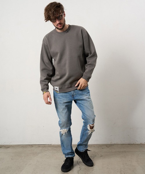 STUD MUFFIN(スタッドマフィン)の「msw1879- T-C裏毛起毛ファースマイルパッチワーク スエットシャツ(624-02911)(スウェット・メンズ・チャコールグレー/ブラック/ブラウン・4/3/2)」の4枚目の写真
