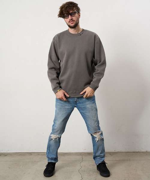 STUD MUFFIN(スタッドマフィン)の「msw1879- T-C裏毛起毛ファースマイルパッチワーク スエットシャツ(624-02911)(スウェット・メンズ・チャコールグレー/ブラック/ブラウン・4/3/2)」の5枚目の写真