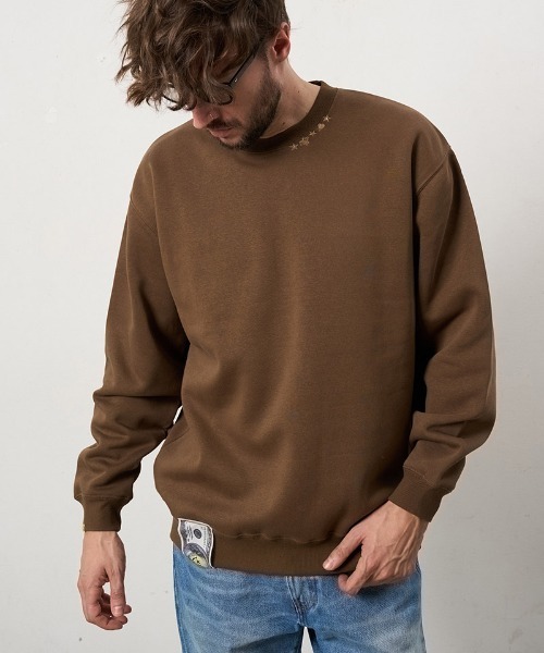STUD MUFFIN(スタッドマフィン)の「msw1879- T-C裏毛起毛ファースマイルパッチワーク スエットシャツ(624-02911)(スウェット・メンズ・チャコールグレー/ブラック/ブラウン・4/3/2)」の8枚目の写真