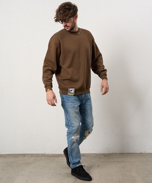 STUD MUFFIN(スタッドマフィン)の「msw1879- T-C裏毛起毛ファースマイルパッチワーク スエットシャツ(624-02911)(スウェット・メンズ・チャコールグレー/ブラック/ブラウン・4/3/2)」の10枚目の写真