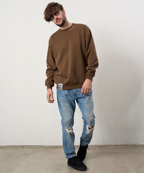 STUD MUFFIN(スタッドマフィン)の「msw1879- T-C裏毛起毛ファースマイルパッチワーク スエットシャツ(624-02911)(スウェット・メンズ・チャコールグレー/ブラック/ブラウン・4/3/2)」の11枚目の写真