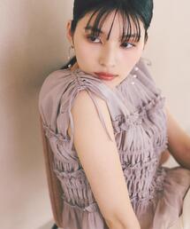 a/mie | 【青島心さん着用】<a>シャーリングフリルブラウス / 1216219500 【WEB限定カラーあり】(シャツ/ブラウス)
