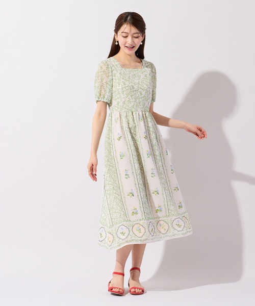 ローズティアラフラワーープリント ロングワンピース フラワープリントワンピース（ワンピース）｜Rose Tiara（ローズ