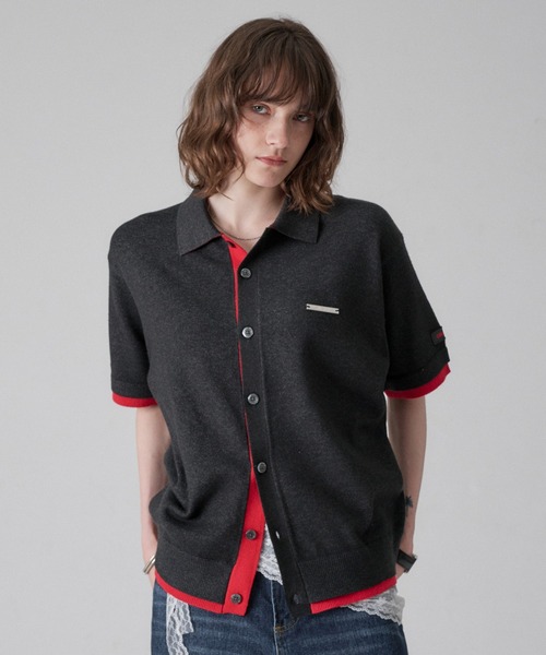 ONCILY(オンシェリー)の「LAYERED COLOR KNIT SHIRT CARDIGAN / レイヤードカラーニットシャツカーディガン(シャツ/ブラウス・メンズ・チャコールグレー/ブラック/グレー系その他/ライトグレー/ネイビー・SMALL/MEDIUM/LARGE)」の5枚目の写真