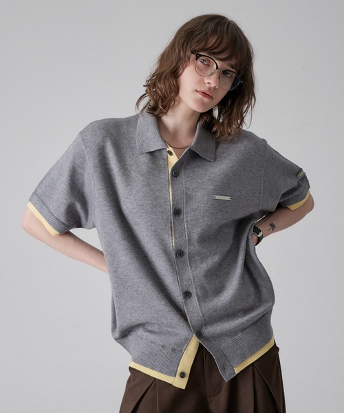 LAYERED COLOR KNIT SHIRT CARDIGAN / レイヤードカラーニットシャツ