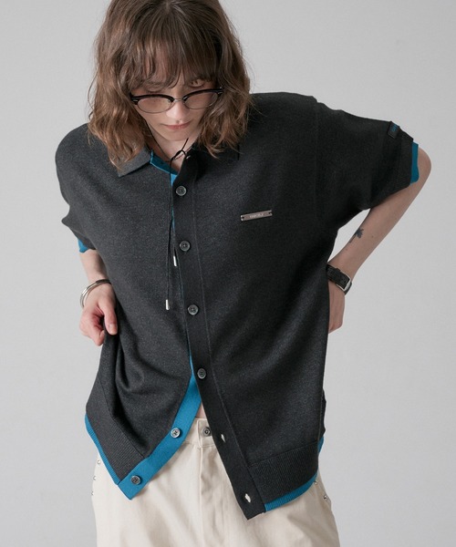 ONCILY(オンシェリー)の「LAYERED COLOR KNIT SHIRT CARDIGAN / レイヤードカラーニットシャツカーディガン(シャツ/ブラウス・メンズ・チャコールグレー/ブラック/グレー系その他/ライトグレー/ネイビー・SMALL/MEDIUM/LARGE)」の7枚目の写真