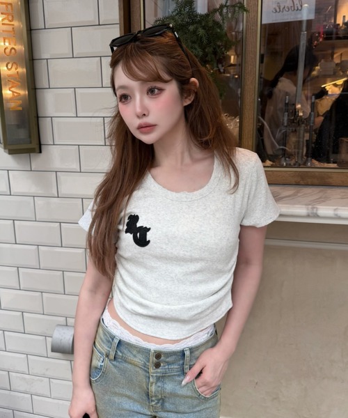 RAY CASSIN(レイカズン)の「ピグメントチビTシャツ(Tシャツ/カットソー・レディース・カーキ/ネイビー/ホワイト系その他/ホワイト・FREE)」の2枚目の写真