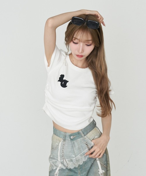 RAY CASSIN(レイカズン)の「ピグメントチビTシャツ(Tシャツ/カットソー・レディース・カーキ/ネイビー/ホワイト系その他/ホワイト・FREE)」の1枚目の写真