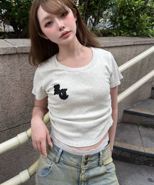 RAY CASSIN(レイカズン)の「ピグメントチビTシャツ(Tシャツ/カットソー・レディース・カーキ/ネイビー/ホワイト系その他/ホワイト・FREE)」の9枚目の写真