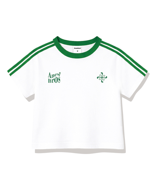 ANEWBROS（アニュブロス）の「ブロエンブレムセミクロップトラック半袖Tシャツ6カラー[ANSE_6003]（Tシャツ/カットソー・レディース・スカイブルー/ネイビー/ベージュ/ホワイト×ブラック/ホワイト×グリーン/ピンク・1）」の2枚目の写真