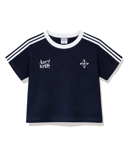 ANEWBROS（アニュブロス）の「ブロエンブレムセミクロップトラック半袖Tシャツ6カラー[ANSE_6003]（Tシャツ/カットソー・レディース・スカイブルー/ネイビー/ベージュ/ホワイト×ブラック/ホワイト×グリーン/ピンク・1）」の5枚目の写真