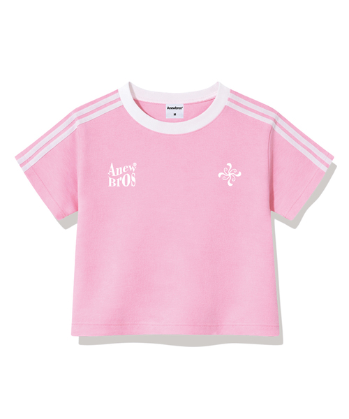 ANEWBROS（アニュブロス）の「ブロエンブレムセミクロップトラック半袖Tシャツ6カラー[ANSE_6003]（Tシャツ/カットソー・レディース・スカイブルー/ネイビー/ベージュ/ホワイト×ブラック/ホワイト×グリーン/ピンク・1）」の6枚目の写真