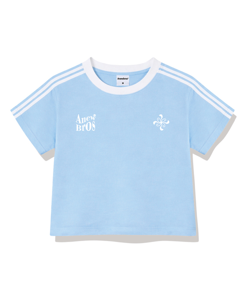 ANEWBROS（アニュブロス）の「ブロエンブレムセミクロップトラック半袖Tシャツ6カラー[ANSE_6003]（Tシャツ/カットソー・レディース・スカイブルー/ネイビー/ベージュ/ホワイト×ブラック/ホワイト×グリーン/ピンク・1）」の4枚目の写真